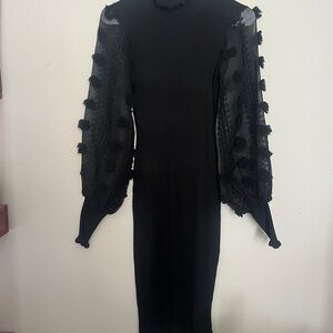 Almost Famous Black Dress with Textured Sleeves